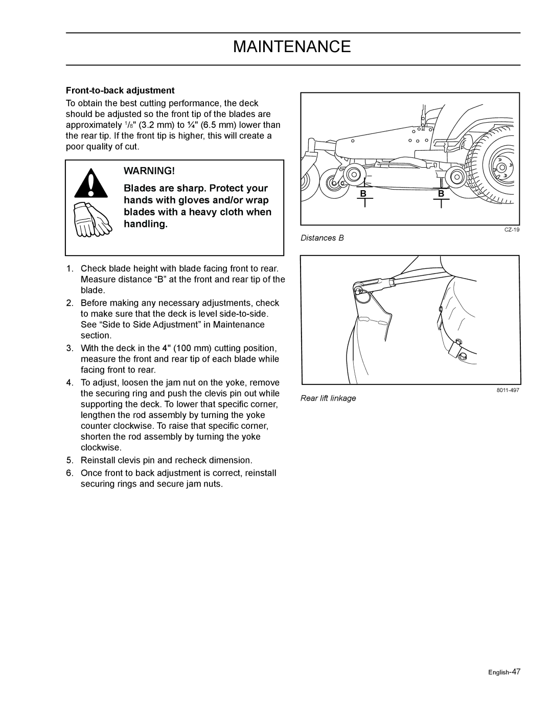 HTC Z4824BF, Z5426BF, Z4220BF, Z4619BF, Z4219BF manual Front-to-back adjustment 