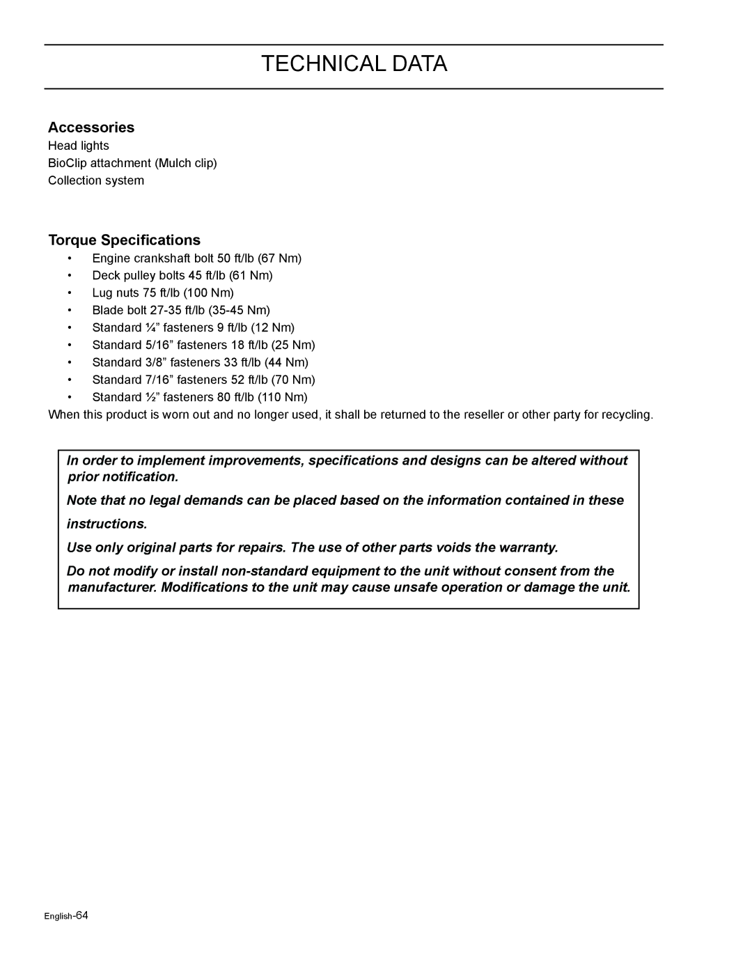 HTC Z5426BF, Z4220BF, Z4824BF, Z4619BF, Z4219BF manual Accessories, Torque Specifications 