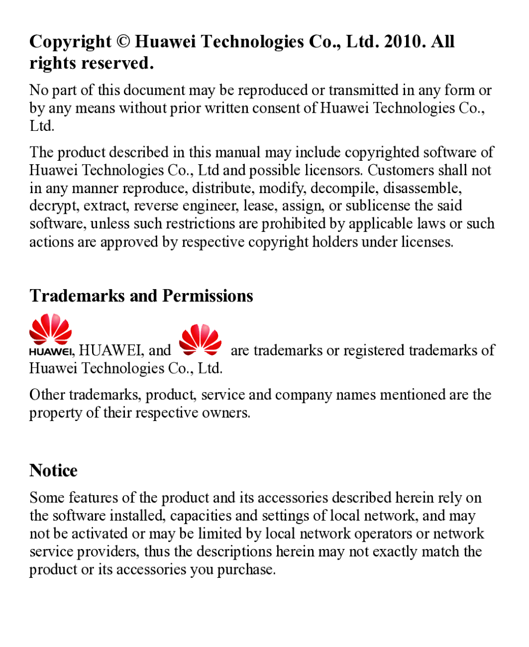 Huawei 31010EJH manual Trademarks and Permissions 