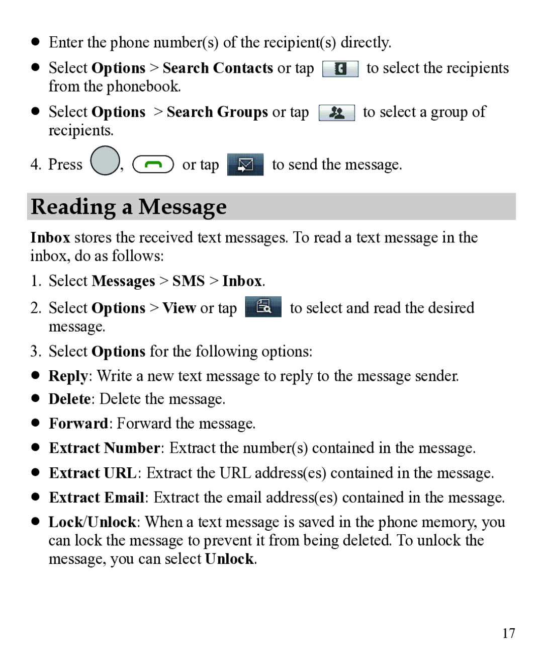 Huawei 31010EJH manual Reading a Message, Select Messages SMS Inbox 