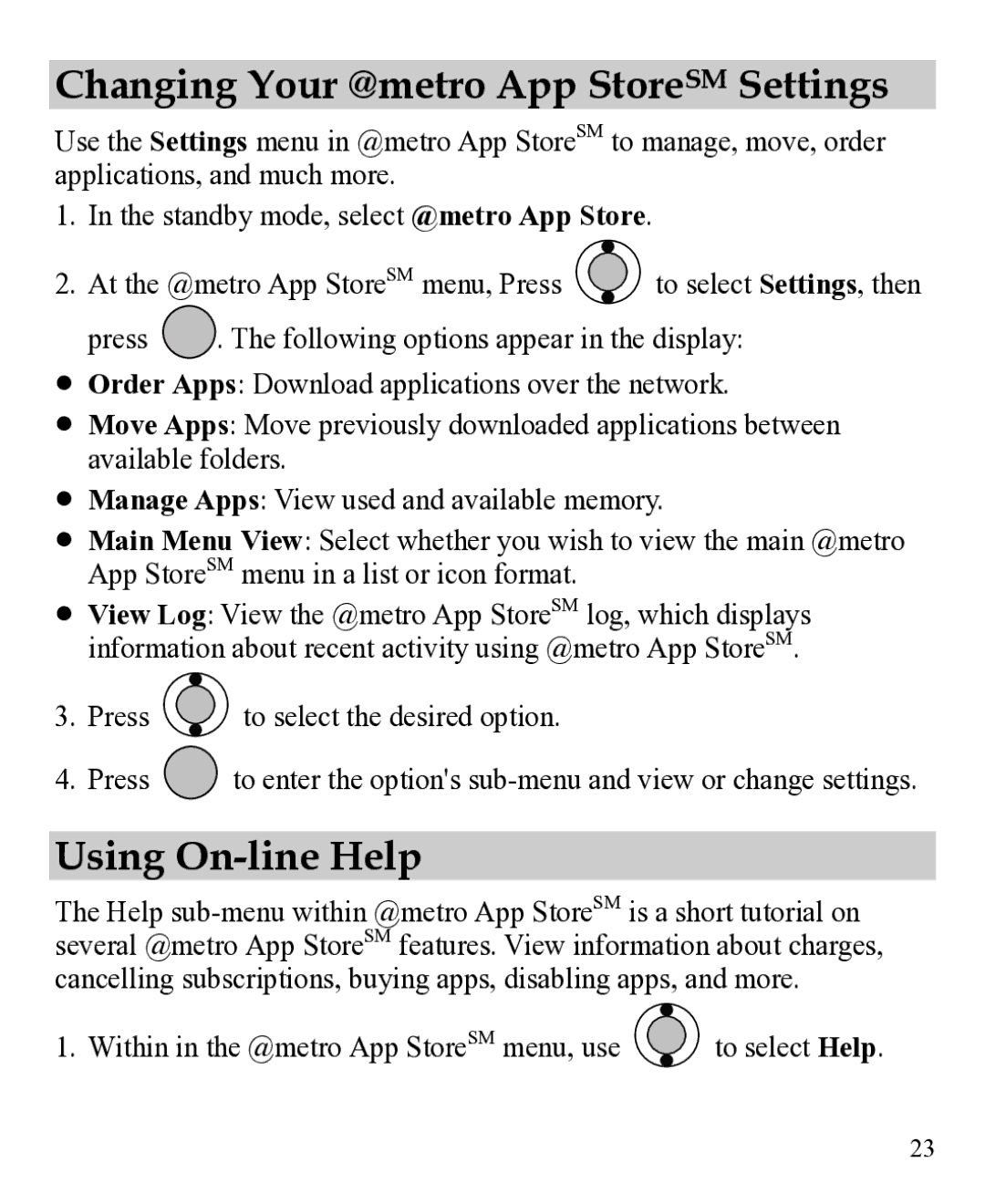 Huawei 31010EJH manual Changing Your @metro App StoreSM Settings, Using On-line Help 