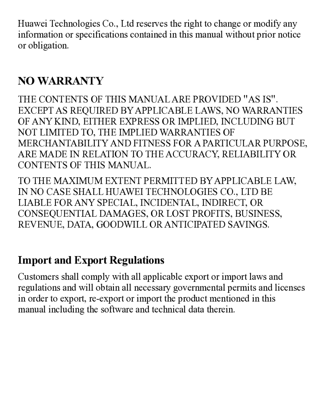 Huawei 31010EJH manual No Warranty 