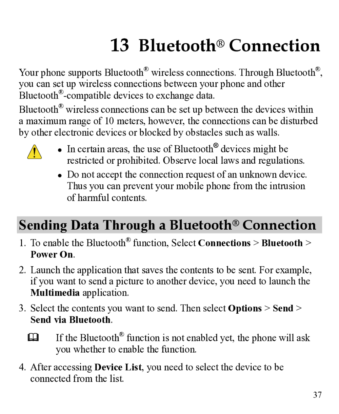 Huawei 31010EJH manual Sending Data Through a Bluetooth Connection 