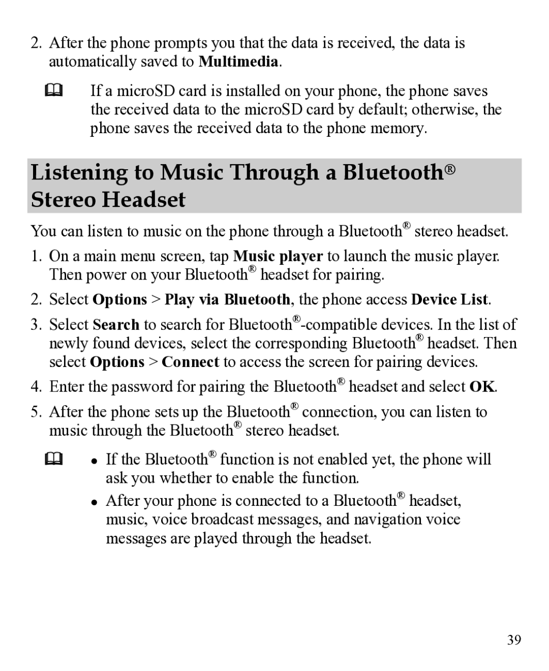 Huawei 31010EJH manual Listening to Music Through a Bluetooth Stereo Headset 