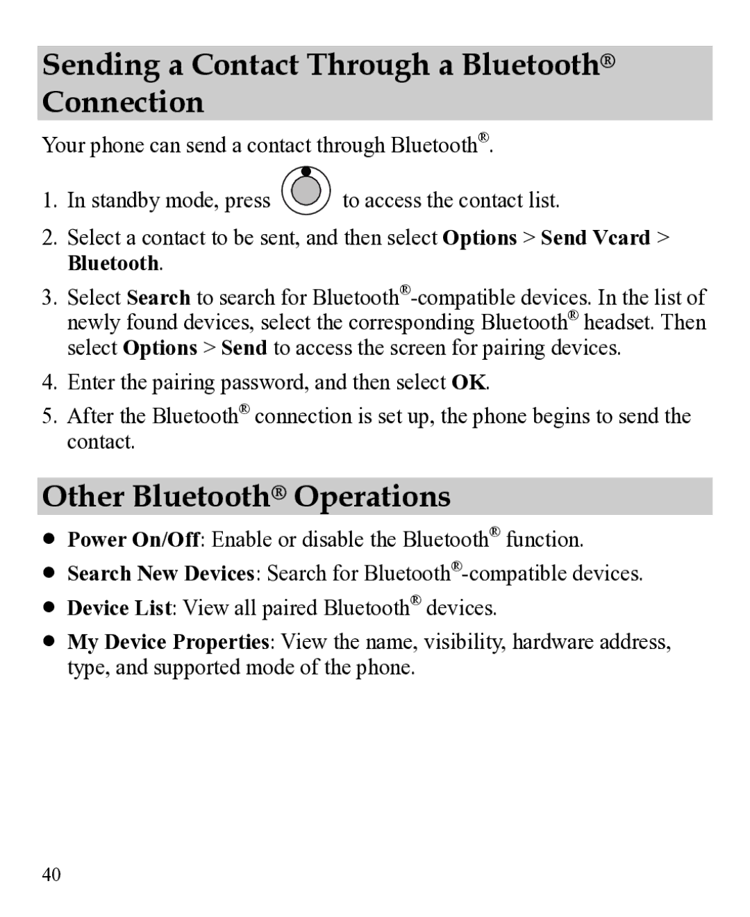 Huawei 31010EJH manual Sending a Contact Through a Bluetooth Connection, Other Bluetooth Operations 