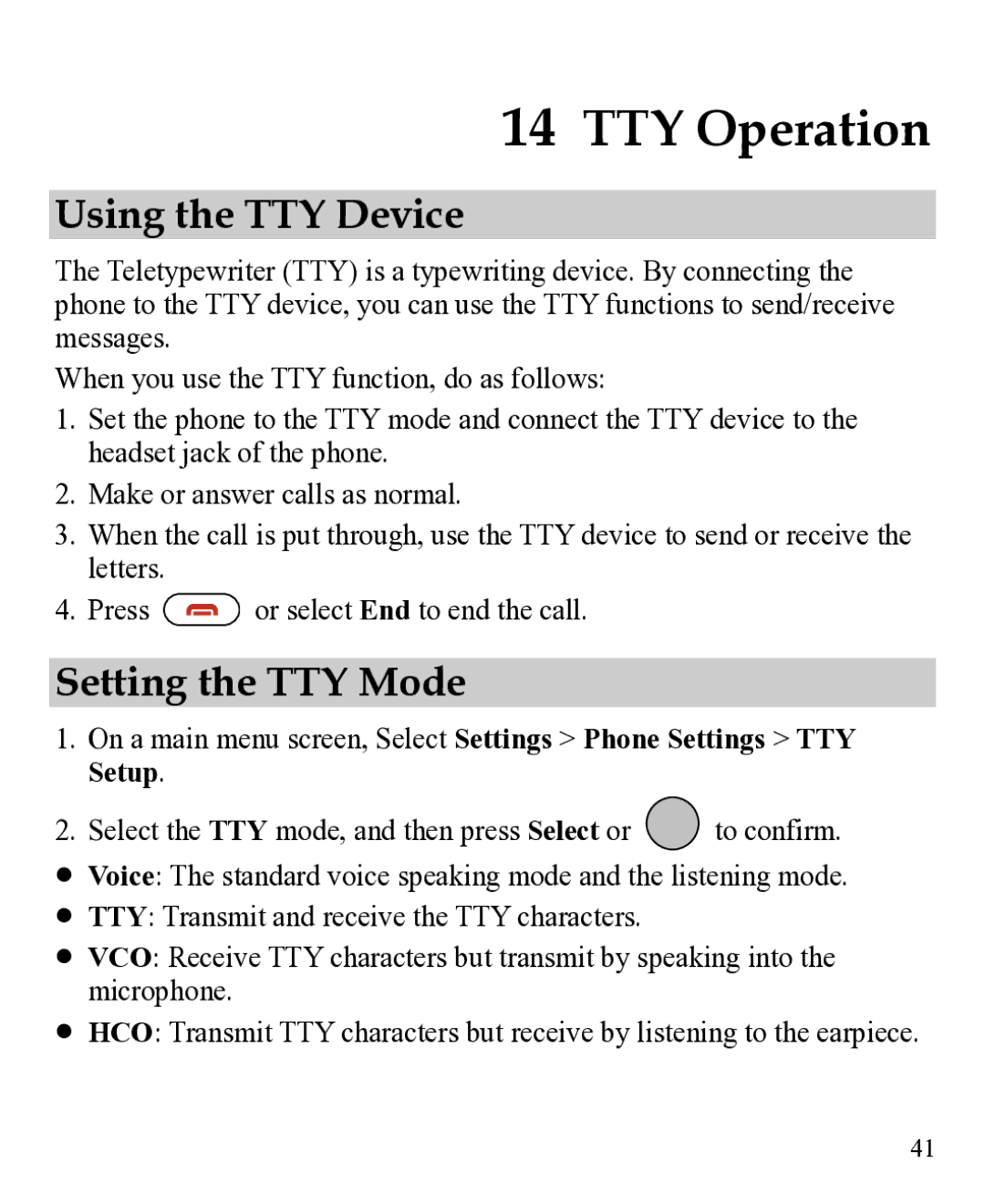 Huawei 31010EJH manual TTY Operation, Using the TTY Device, Setting the TTY Mode 