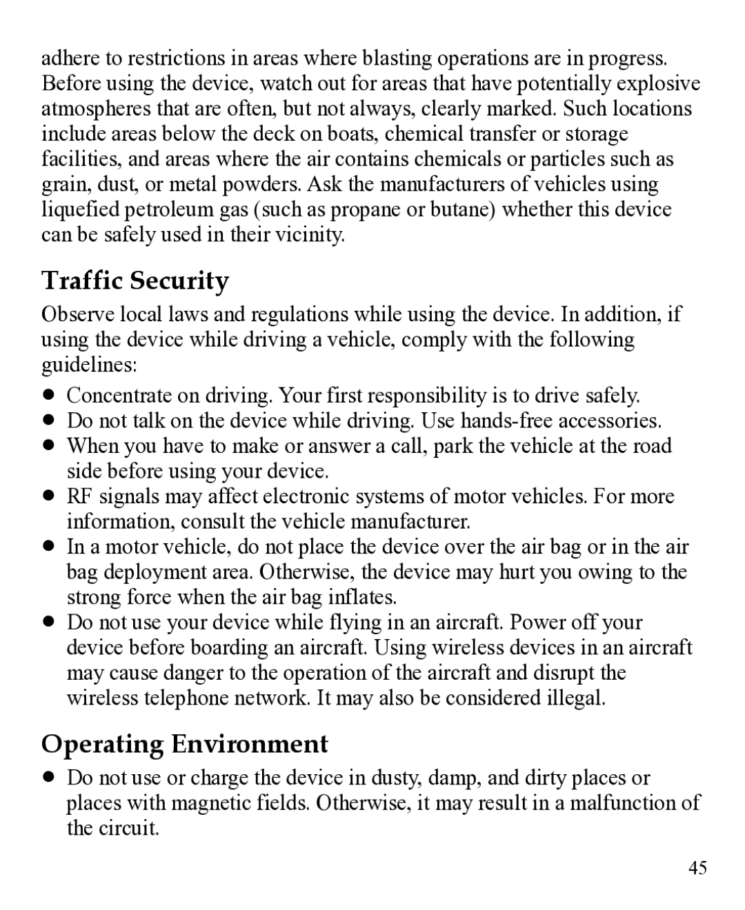 Huawei 31010EJH manual Traffic Security, Operating Environment 