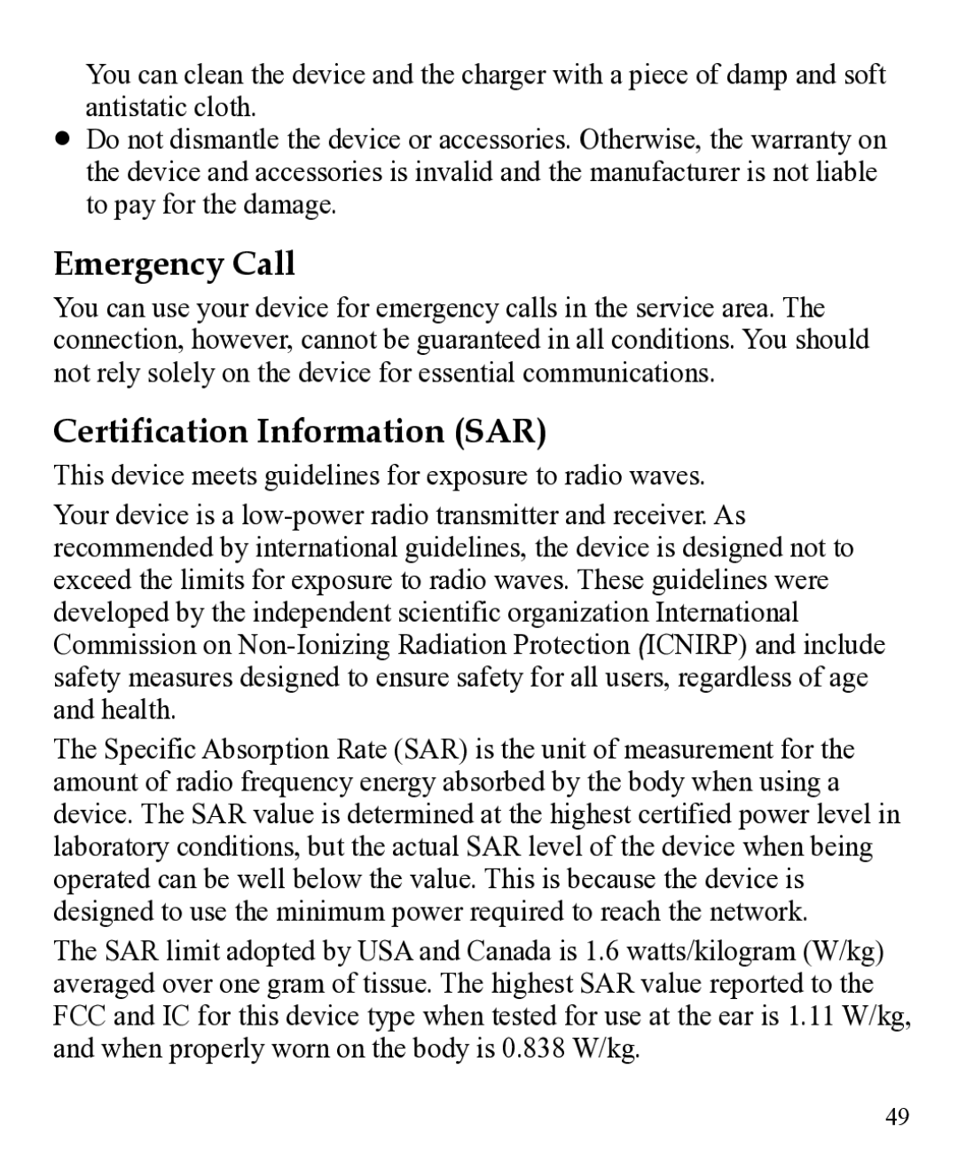 Huawei 31010EJH manual Emergency Call, Certification Information SAR 