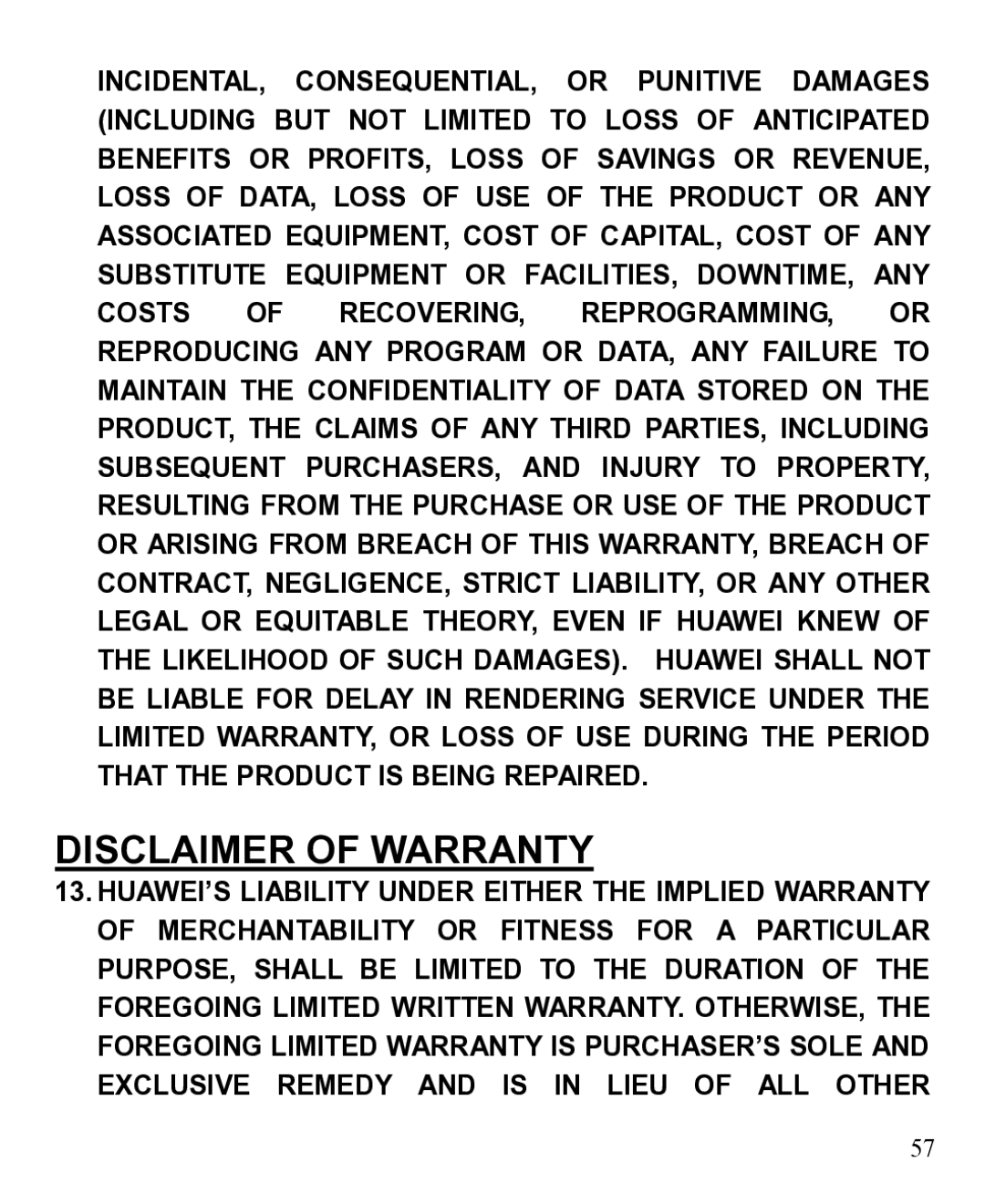 Huawei 31010EJH manual Disclaimer of Warranty 