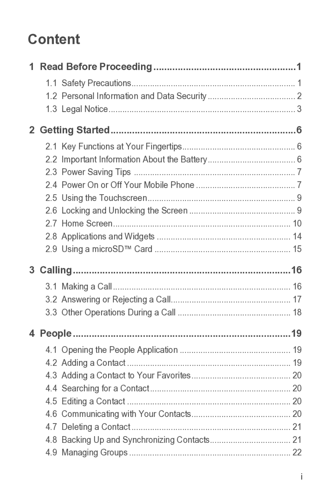 Huawei 616960039235 manual Read Before Proceeding, Getting Started, Calling, People 