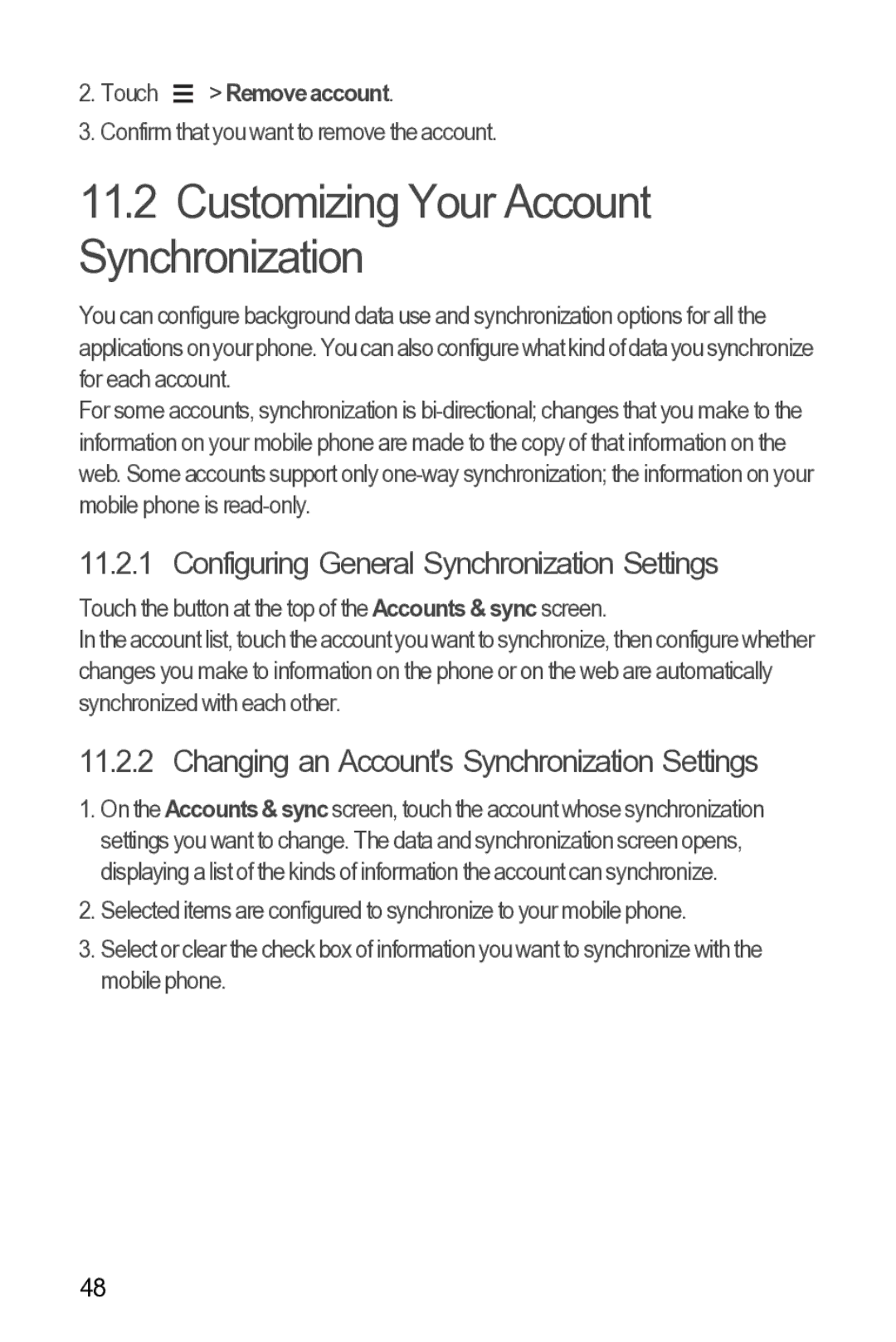 Huawei 616960039235 manual Customizing Your Account Synchronization, Configuring General Synchronization Settings 