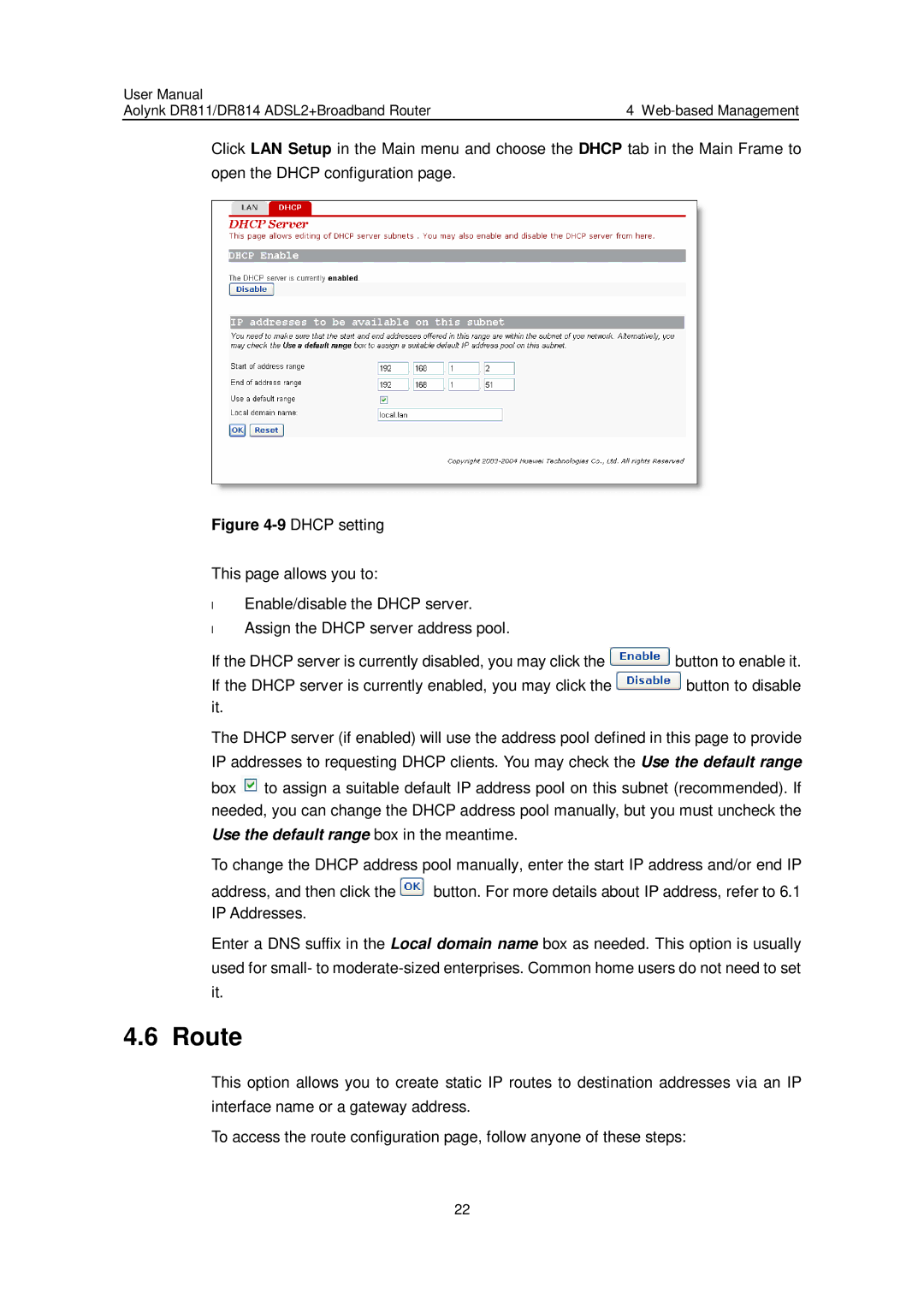 Huawei Aolynk DR814, Aolynk DR811 user manual Route 