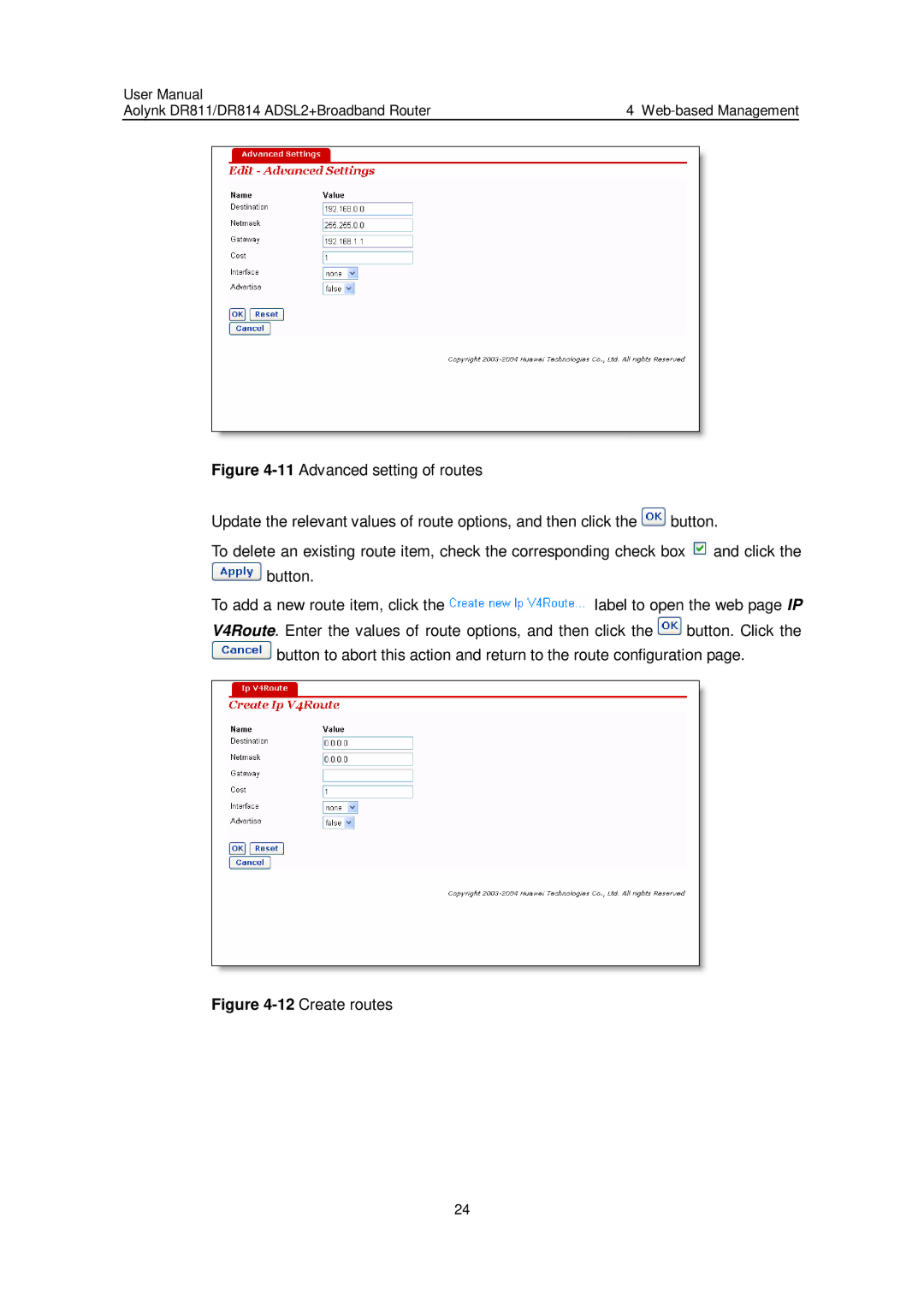 Huawei Aolynk DR814, Aolynk DR811 user manual 12Create routes 