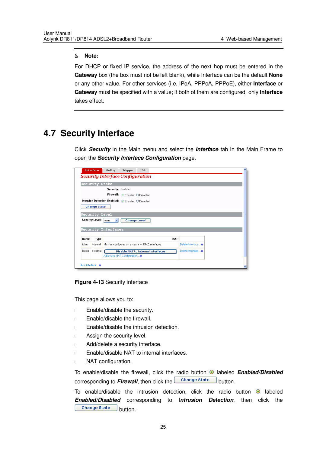 Huawei Aolynk DR811, Aolynk DR814 user manual Security Interface 