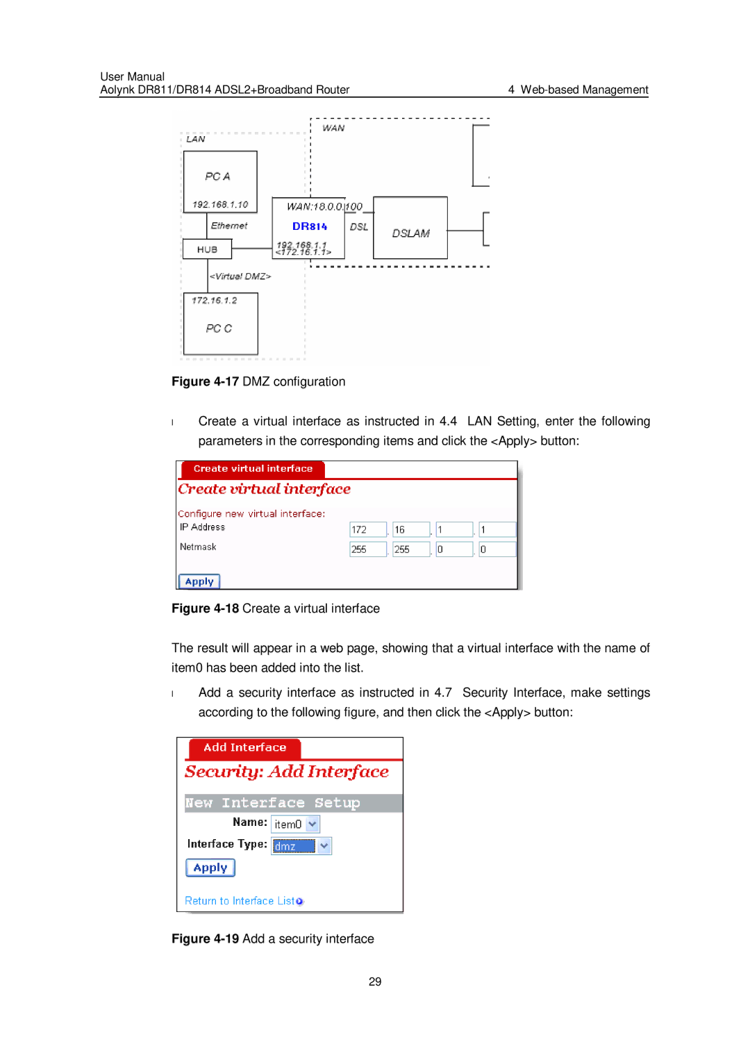 Huawei Aolynk DR811, Aolynk DR814 user manual 19Add a security interface 