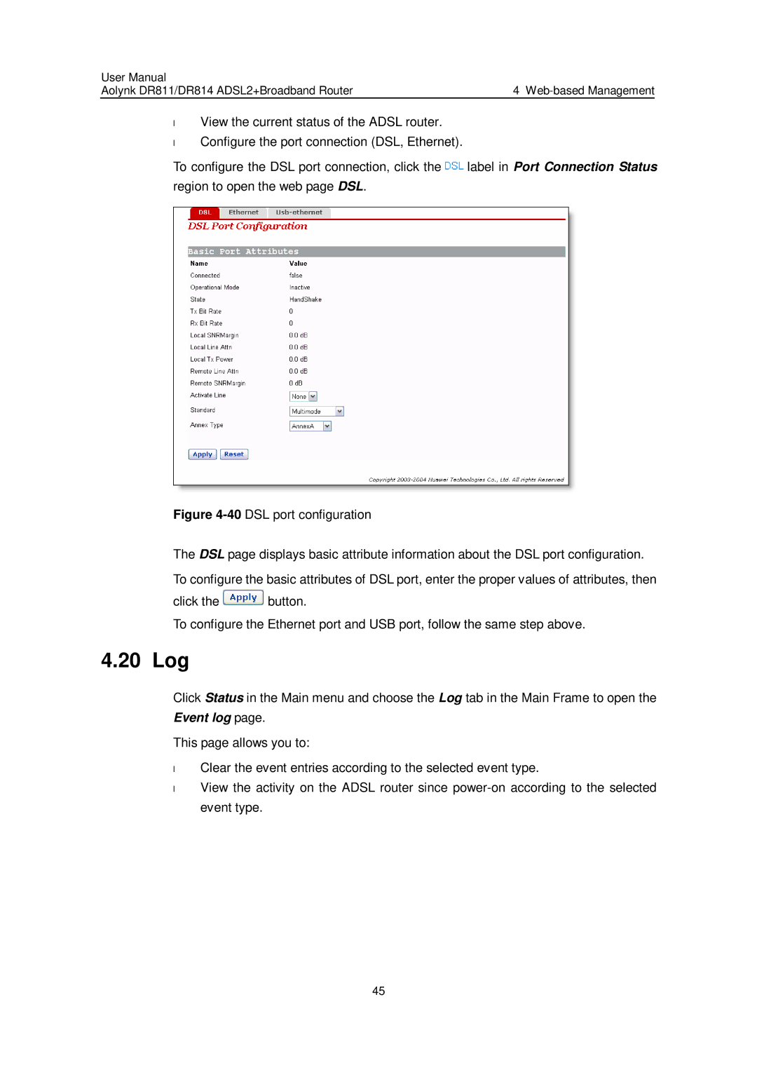 Huawei Aolynk DR811, Aolynk DR814 user manual 20 Log 