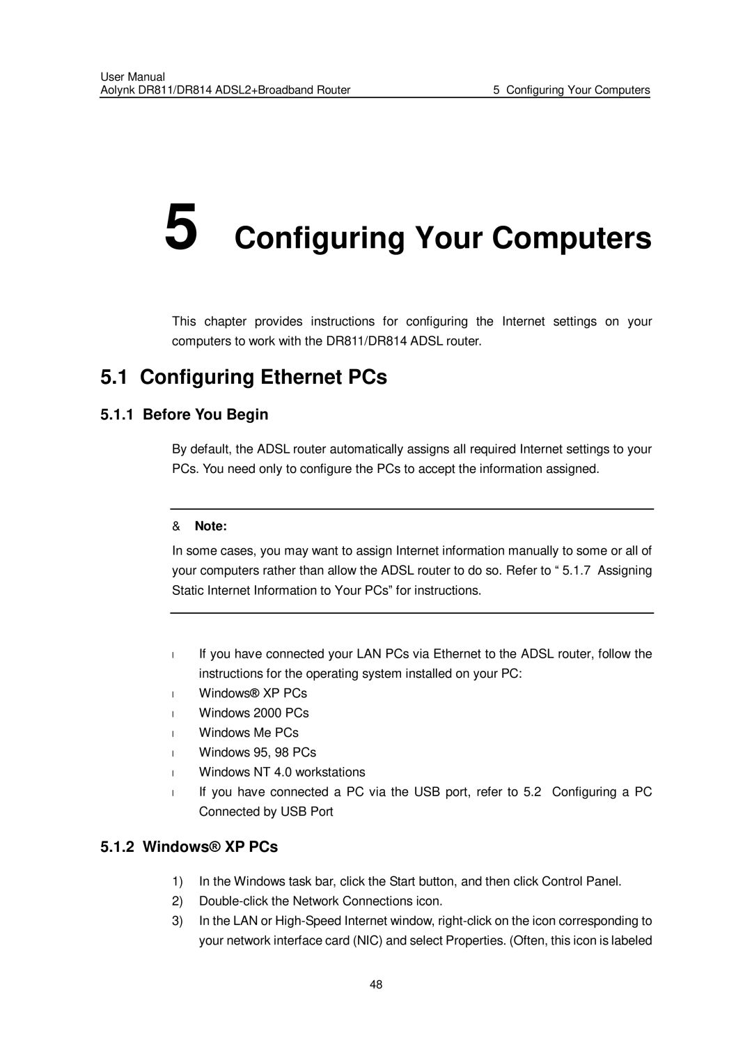 Huawei Aolynk DR814, Aolynk DR811 Configuring Your Computers, Configuring Ethernet PCs, Before You Begin, Windows XP PCs 