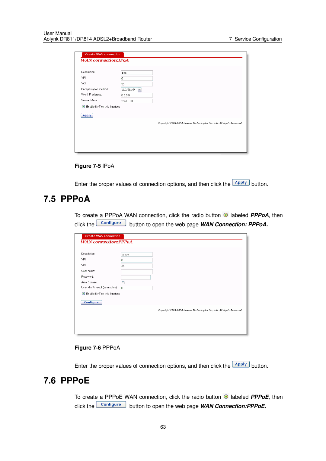 Huawei Aolynk DR811, Aolynk DR814 user manual PPPoA, PPPoE 