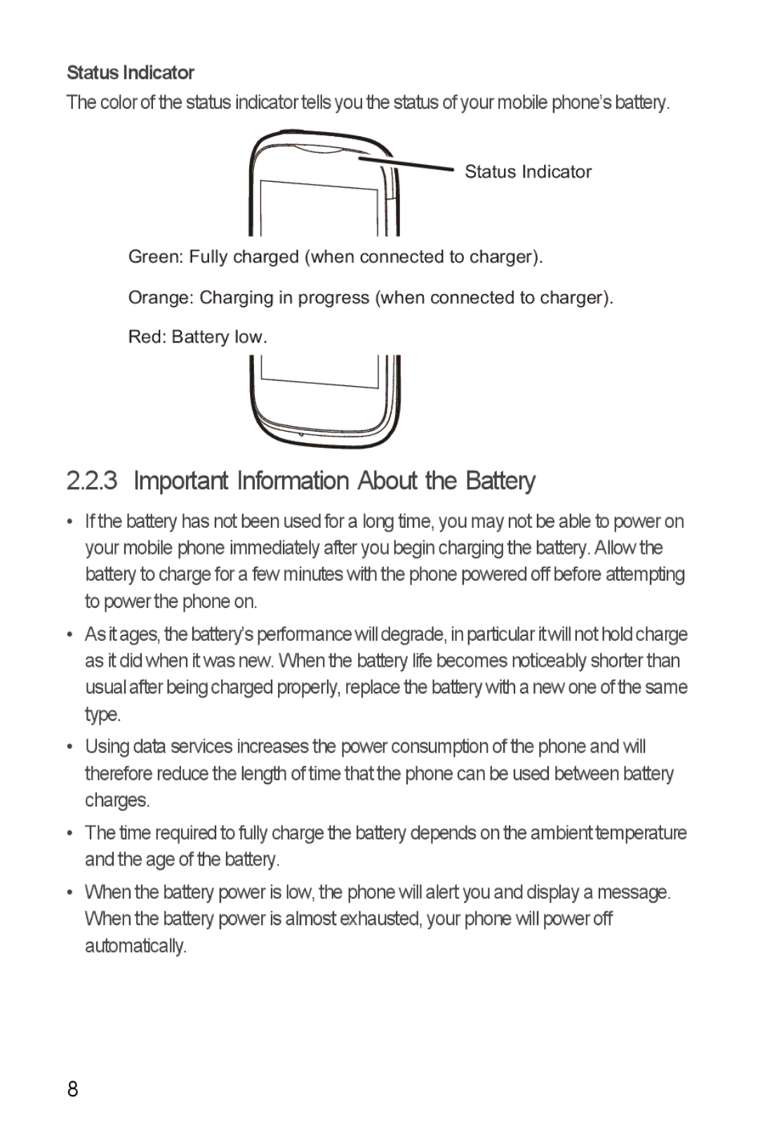 Huawei Ascend Y manual Important Information About the Battery, Status Indicator 