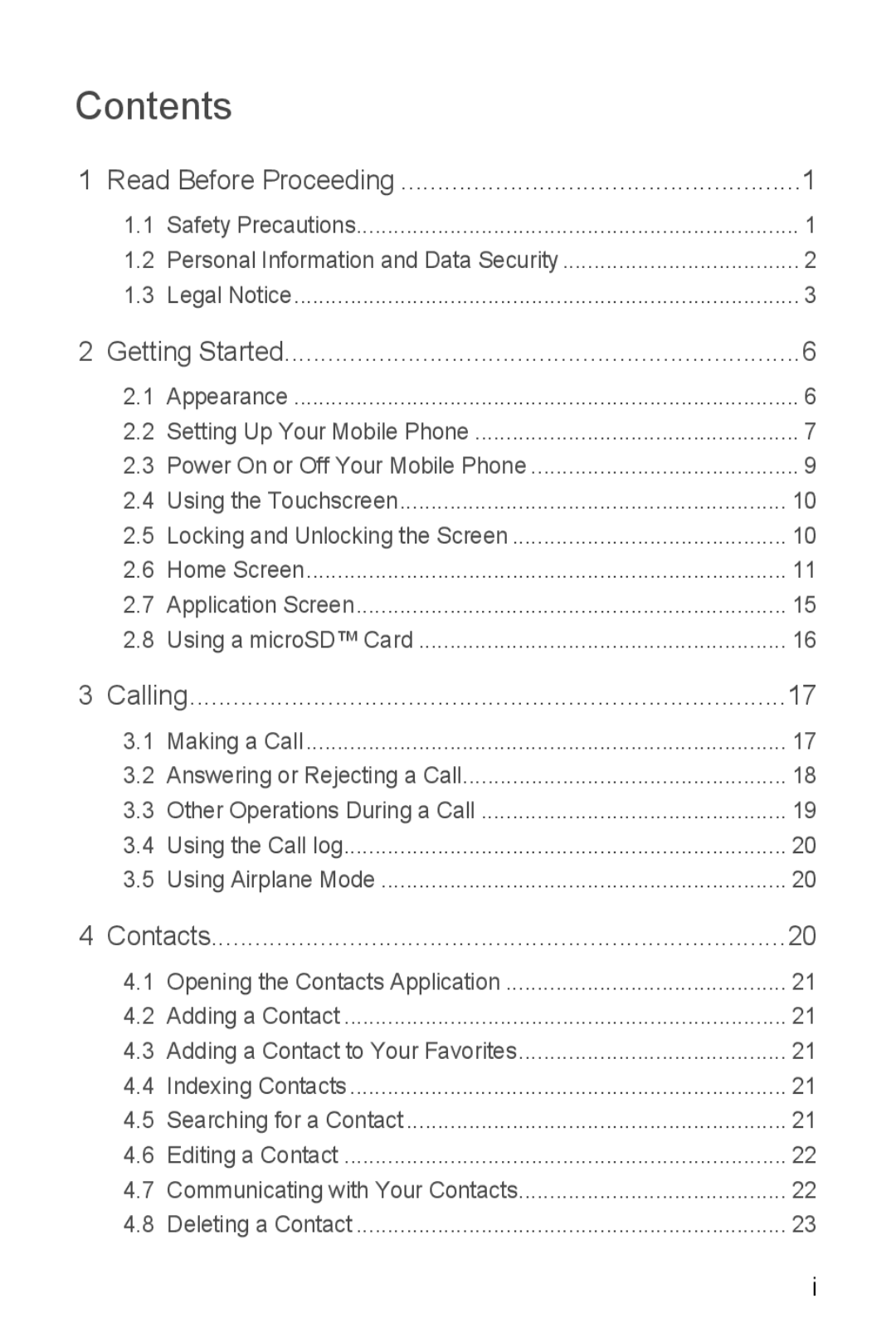 Huawei Ascend Y manual Contents 