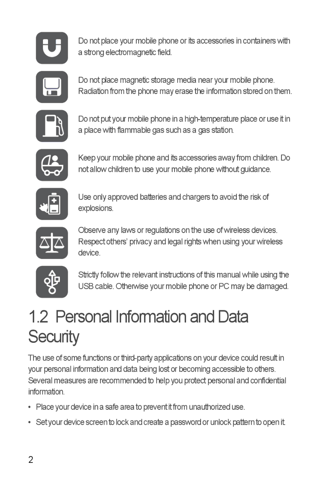 Huawei Ascend Y manual Personal Information and Data Security 