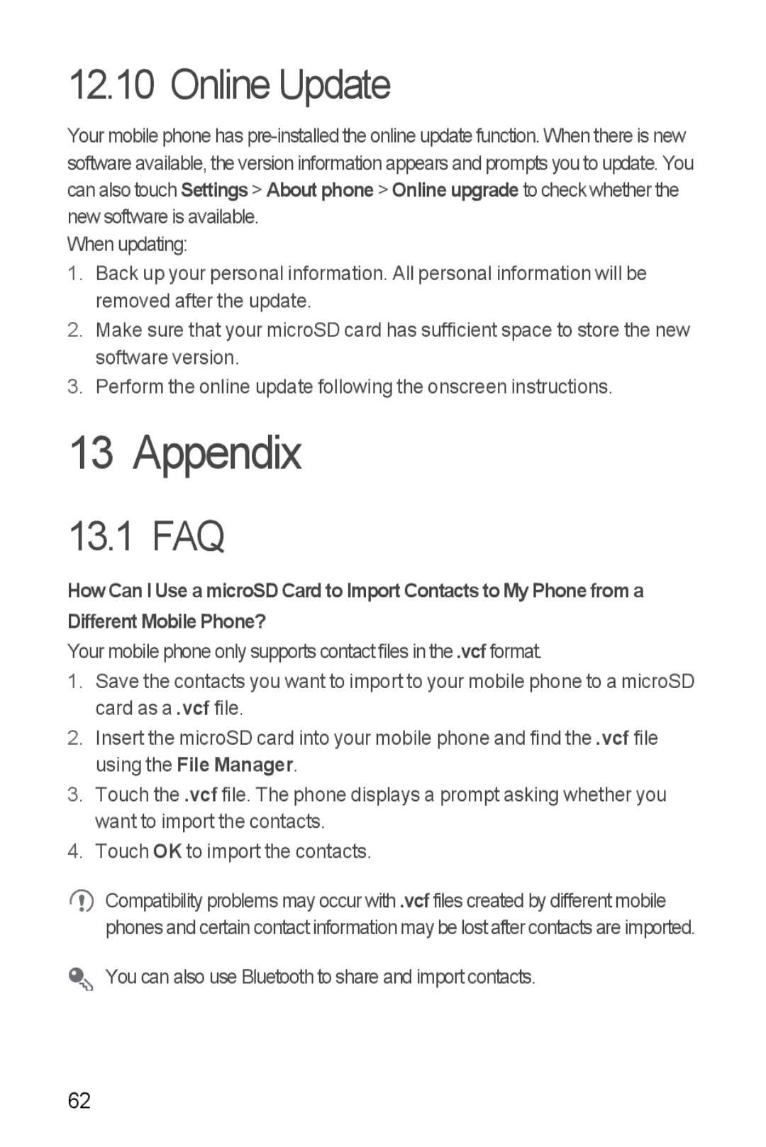 Huawei Ascend Y manual Appendix, Online Update, 13.1 FAQ 