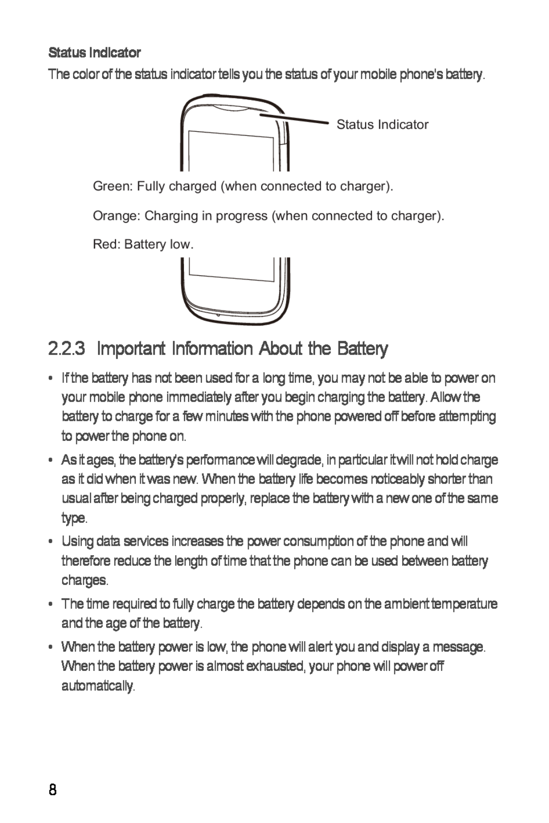 Huawei Ascend Y manual Important Information About the Battery, Status Indicator 