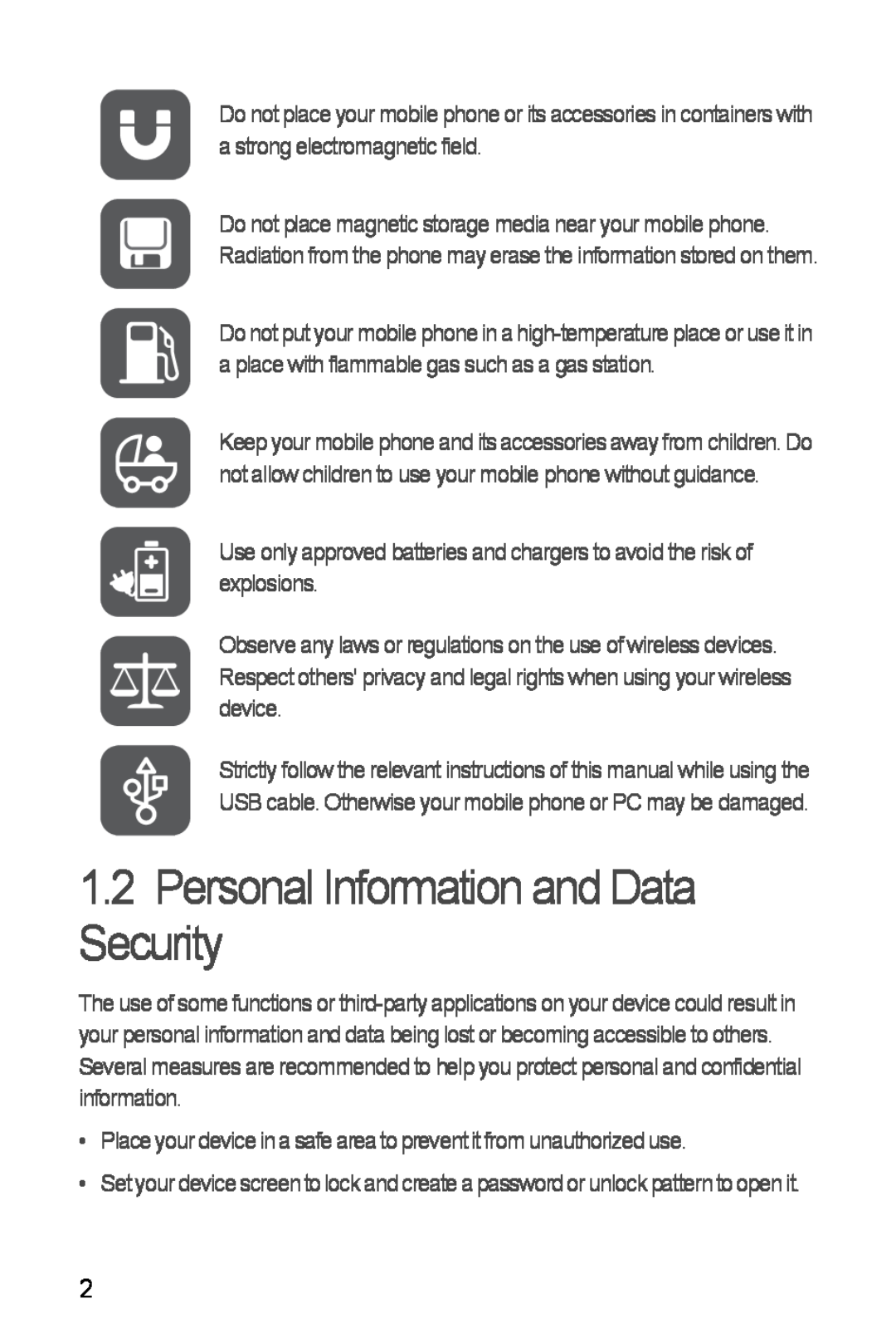 Huawei Ascend Y manual Personal Information and Data Security 