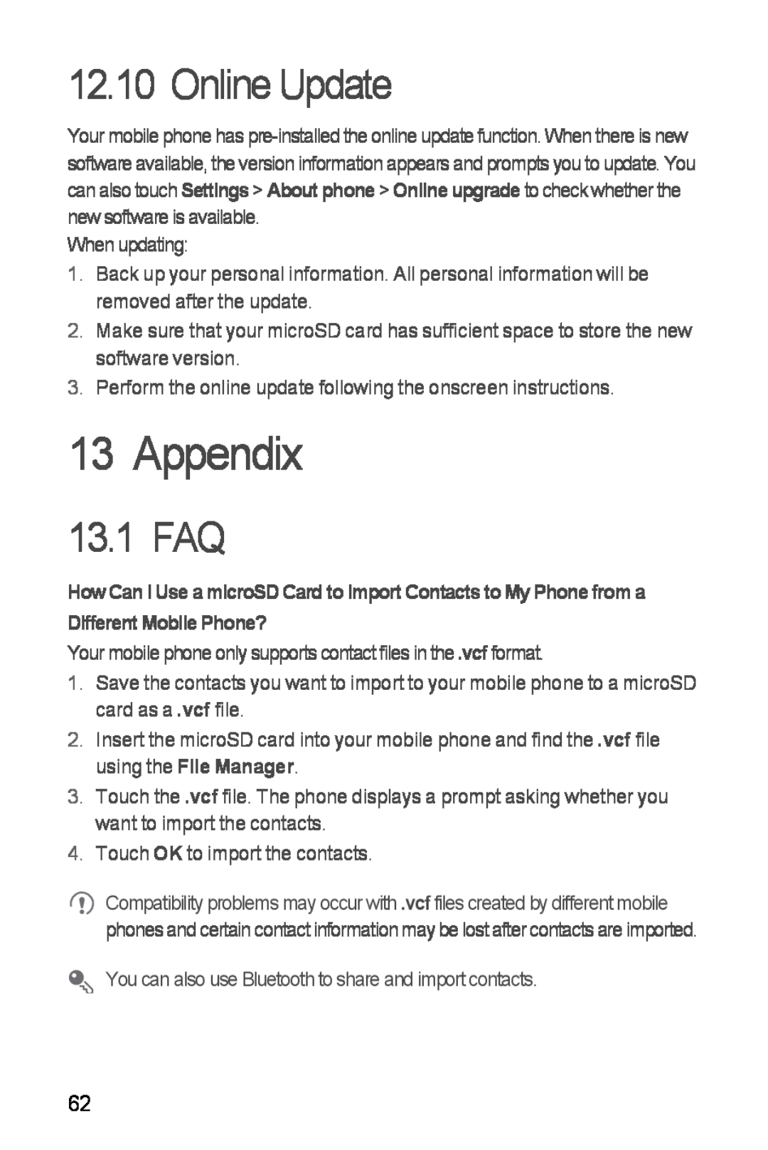 Huawei Ascend Y manual Appendix, Online Update, 13.1 FAQ 