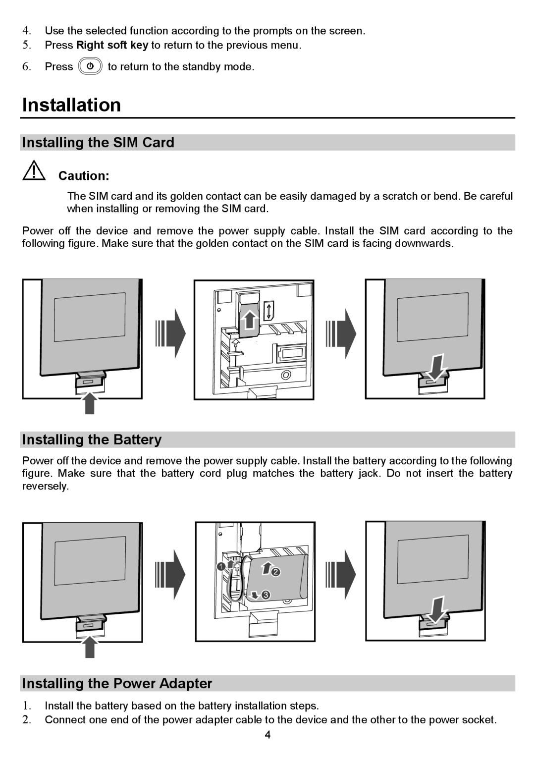 Huawei B160 manual Installation, Installing the SIM Card, Installing the Battery, Installing the Power Adapter 