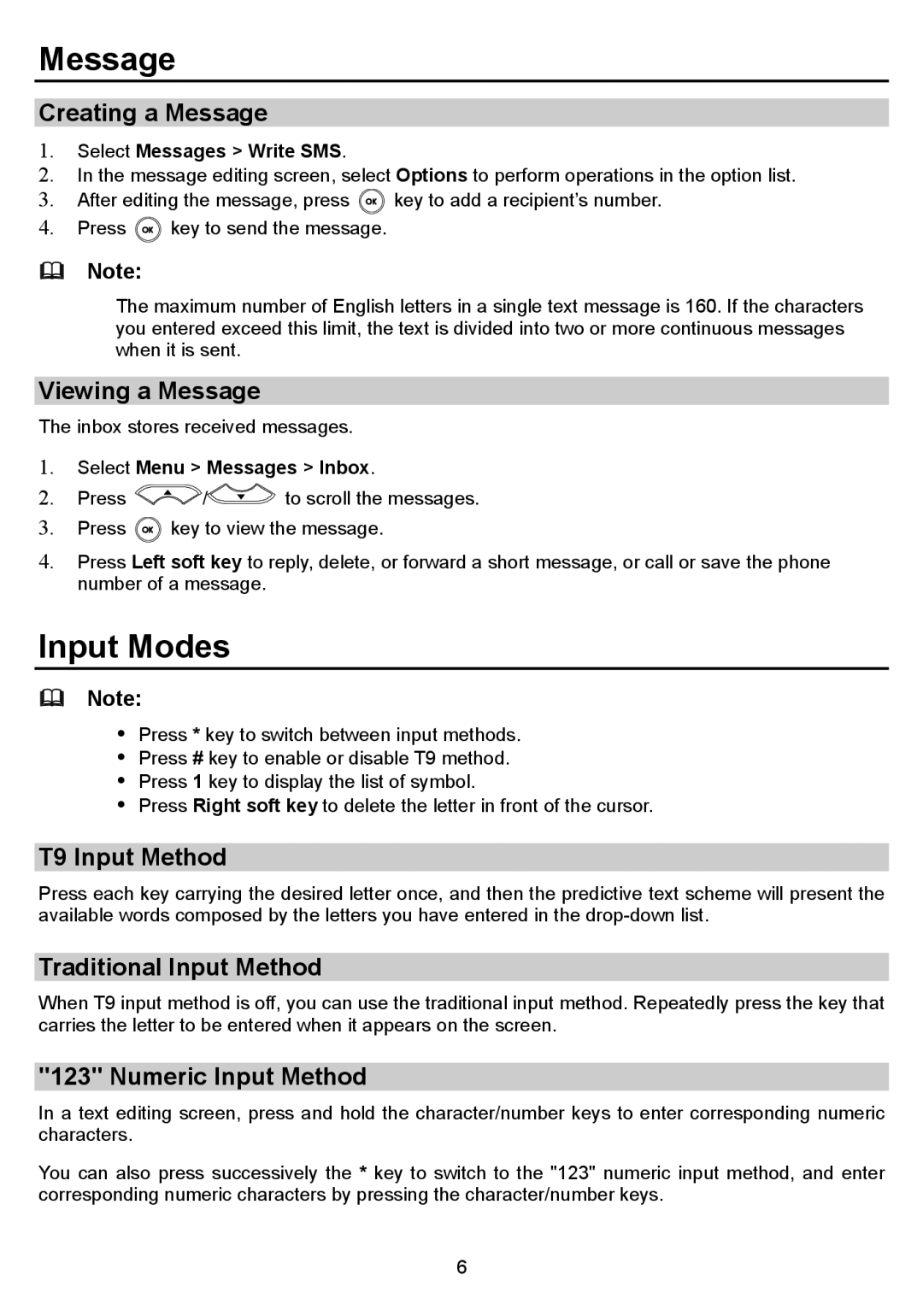 Huawei B160 manual Message, Input Modes 