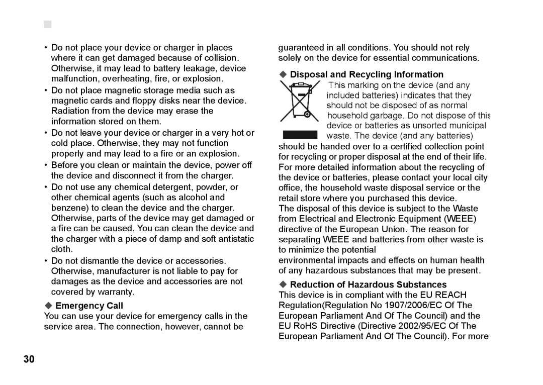 Huawei B260 manual Emergency Call, Disposal and Recycling Information 