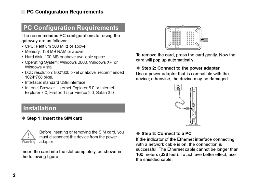 Huawei B260 manual PC Configuration Requirements, Installation 