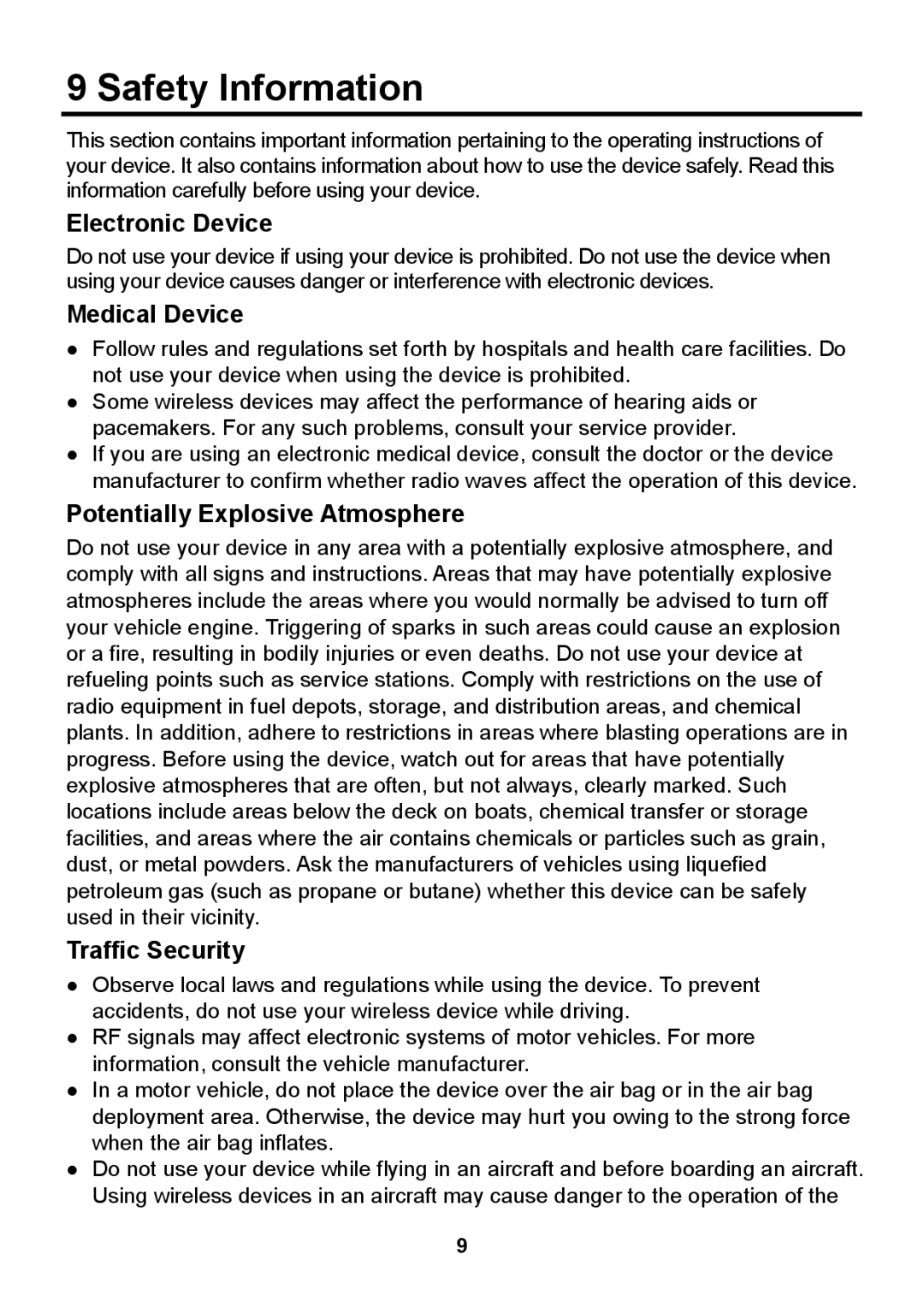 Huawei B681 Safety Information, Electronic Device, Medical Device, Potentially Explosive Atmosphere, Traffic Security 