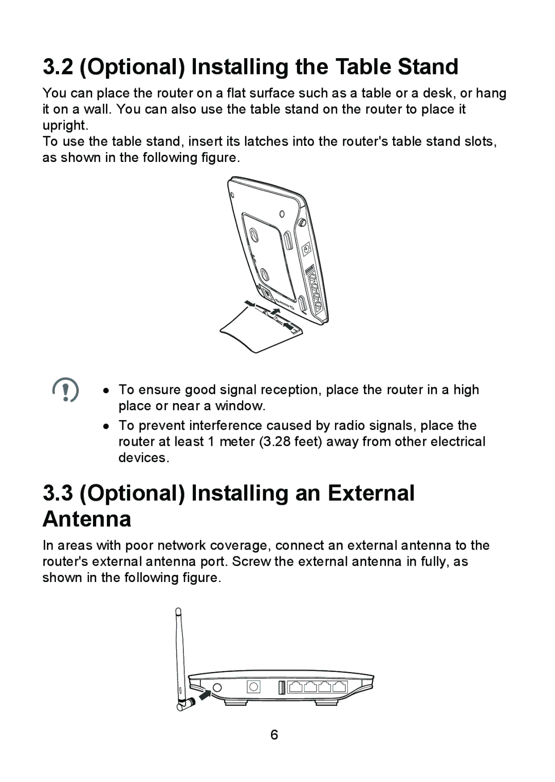 Huawei B686 manual Optional Installing the Table Stand, Optional Installing an External Antenna 