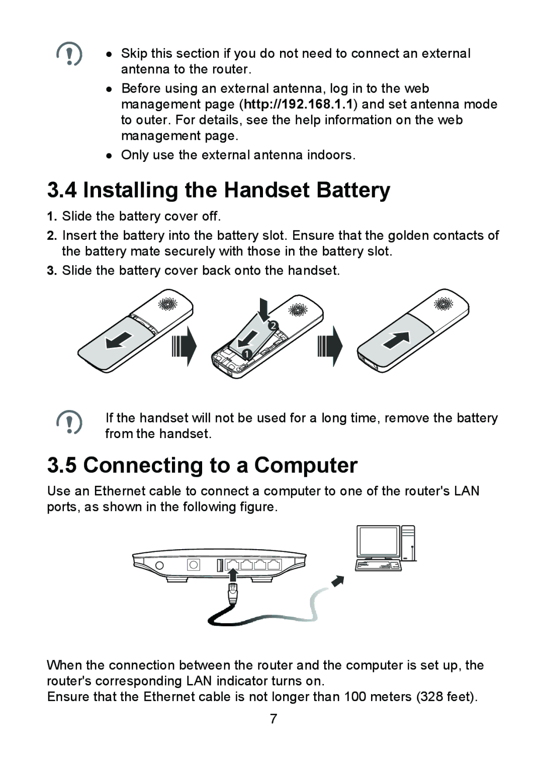 Huawei B686 manual Installing the Handset Battery, Connecting to a Computer 