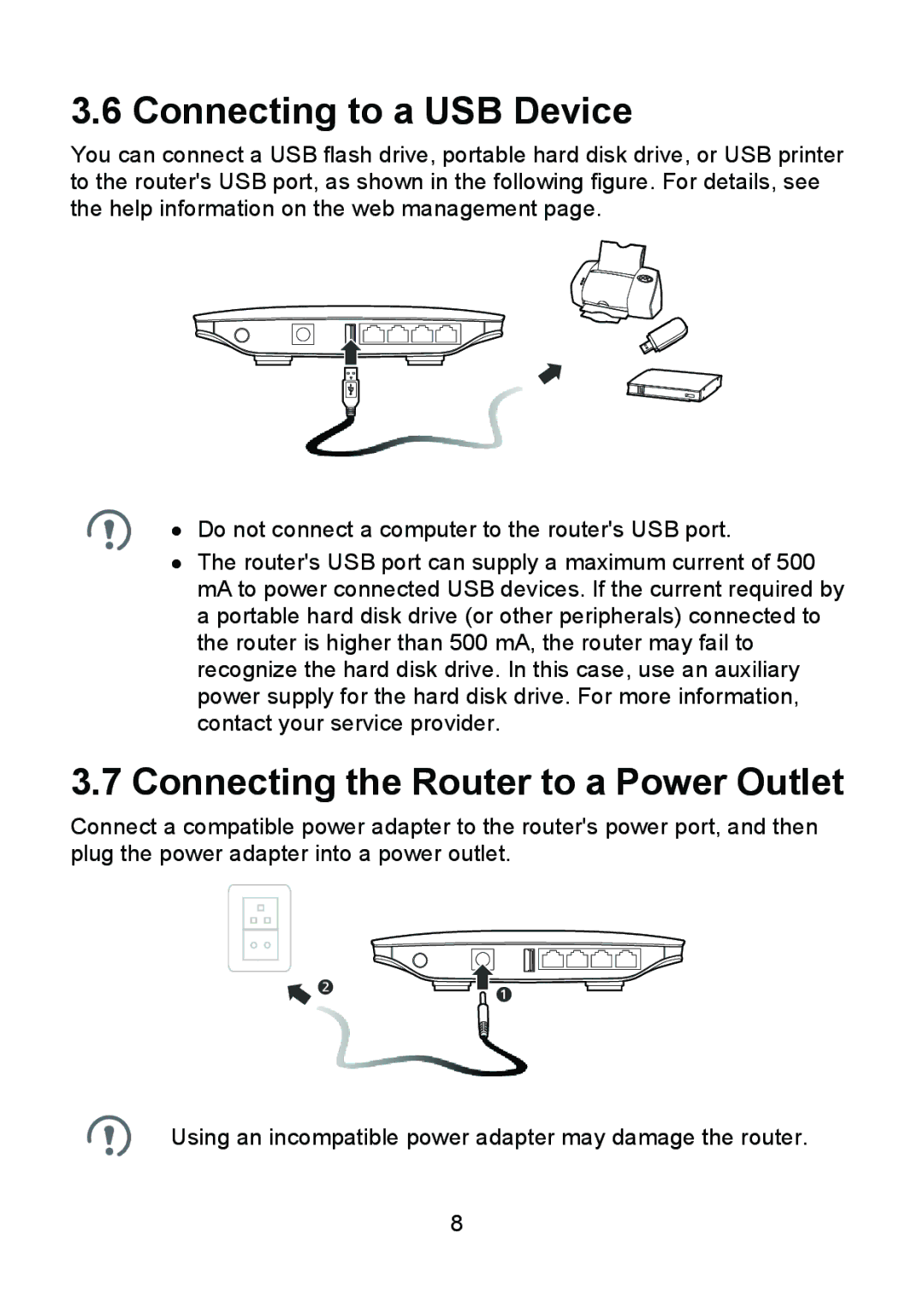 Huawei B686 manual Connecting to a USB Device, Connecting the Router to a Power Outlet 