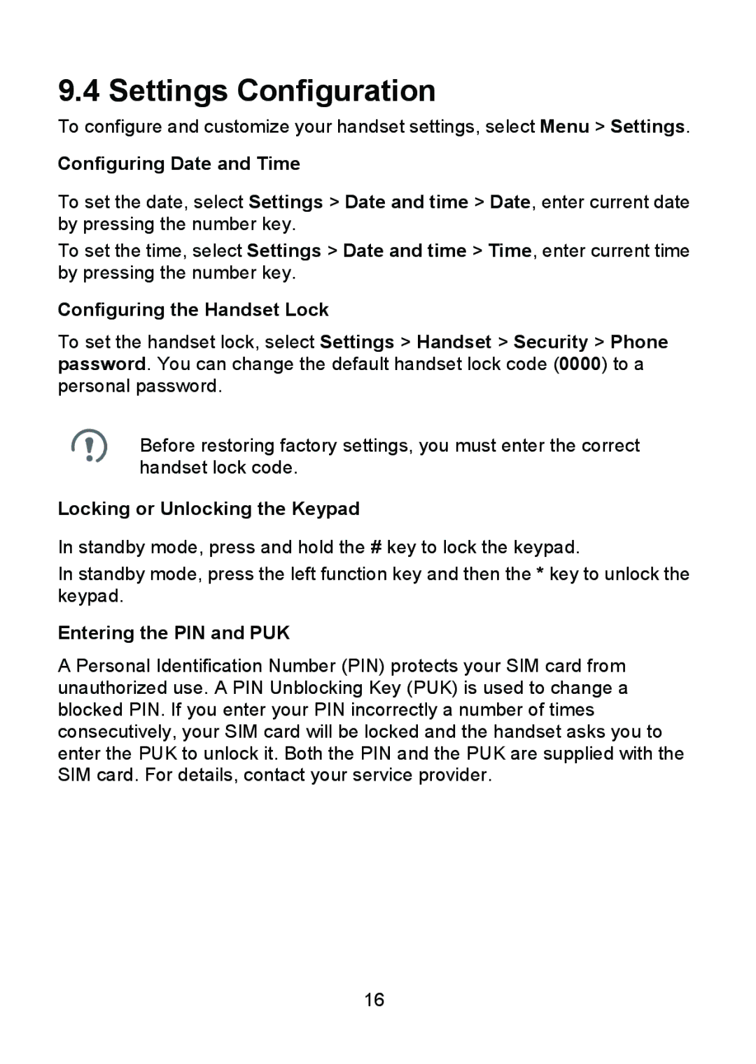 Huawei B686 Settings Configuration, Configuring Date and Time, Configuring the Handset Lock, Entering the PIN and PUK 