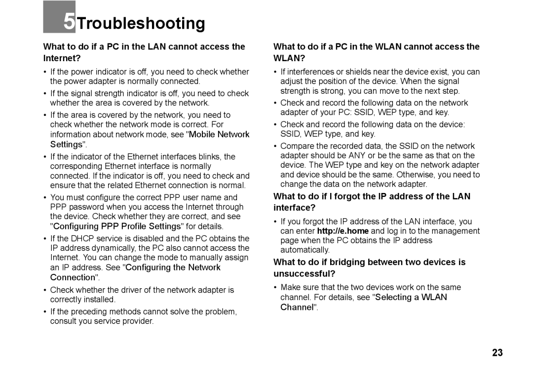 Huawei B970 manual 5Troubleshooting, What to do if a PC in the LAN cannot access the Internet? 