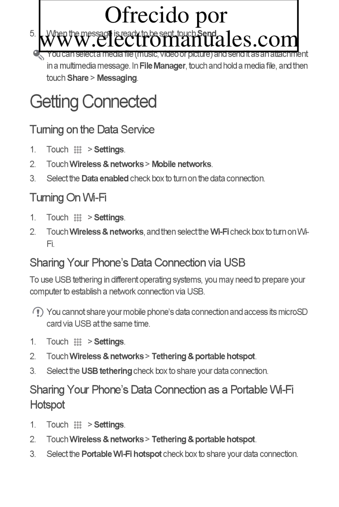 Huawei C8800 quick start Getting Connected, Turning on the Data Service, Turning On Wi-Fi 