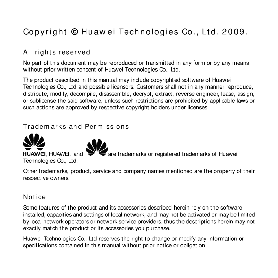 Huawei E1762 specifications All rights reserved Trademarks and Permissions 