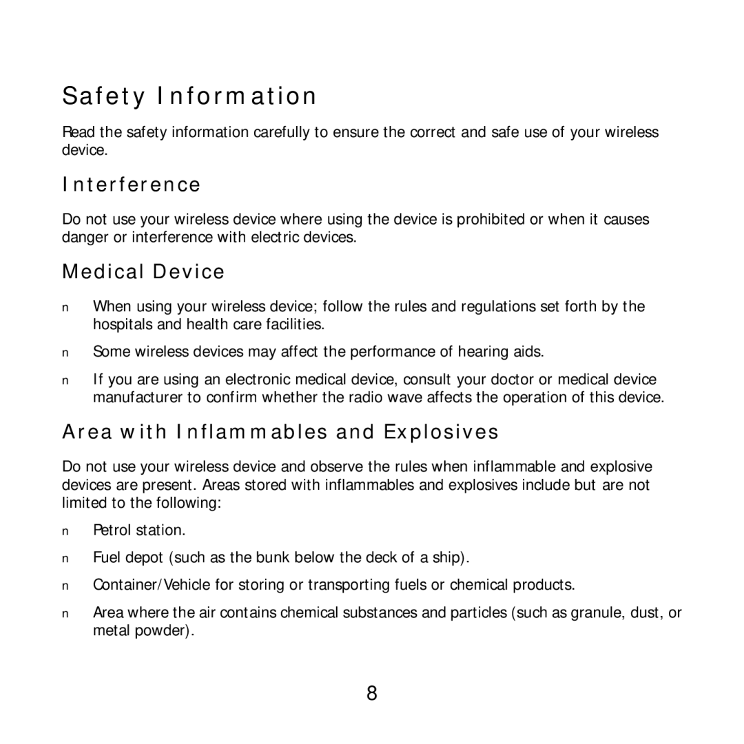 Huawei E1762 specifications Interference, Medical Device, Area with Inflammables and Explosives 