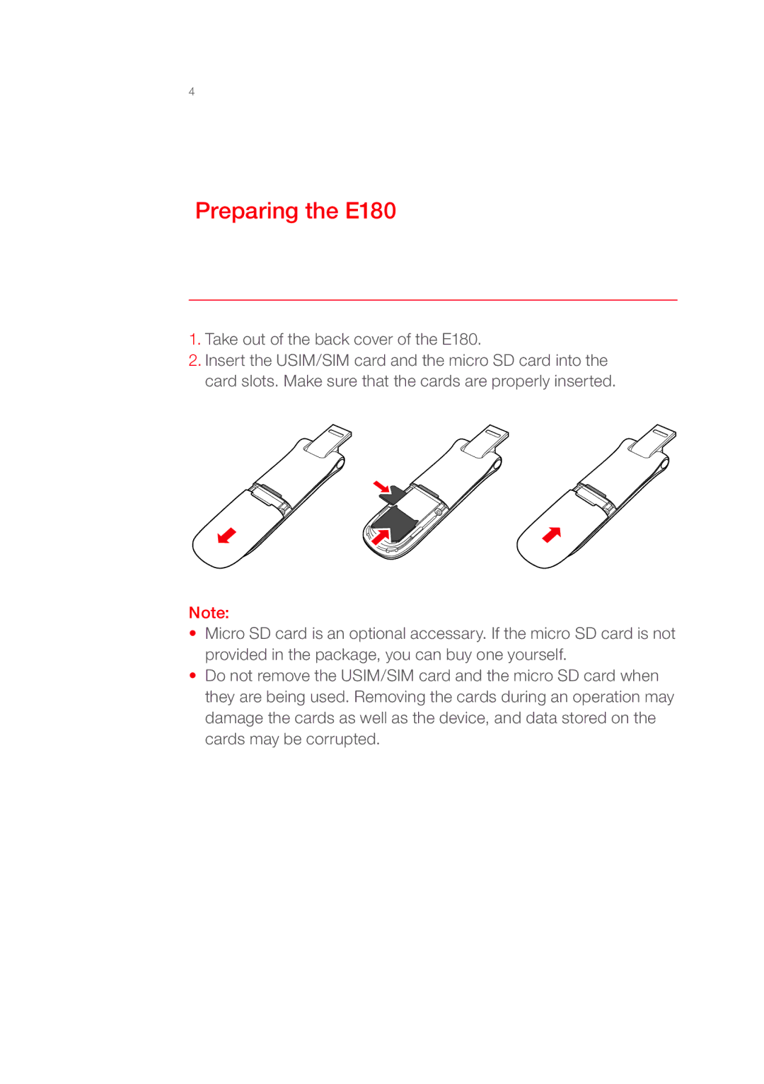 Huawei quick start Preparing the E180 