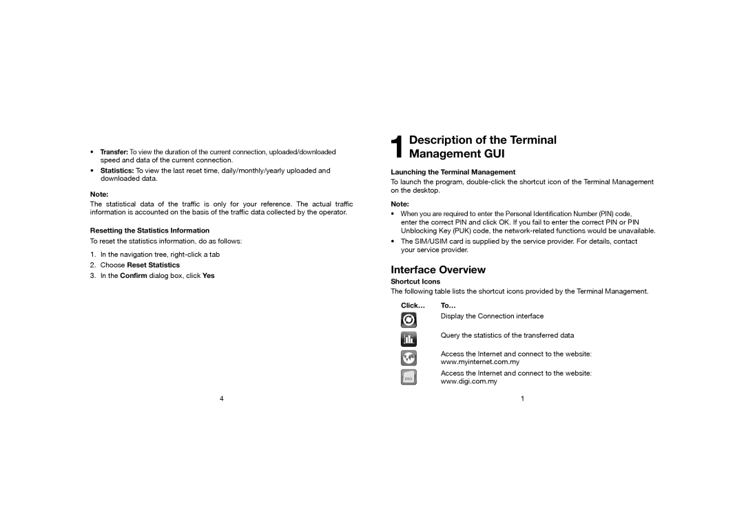 Huawei E219 manual 1Description of the Terminal Management GUI 