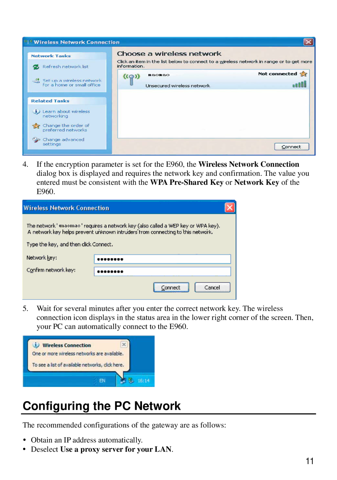 Huawei E960 manual Configuring the PC Network 