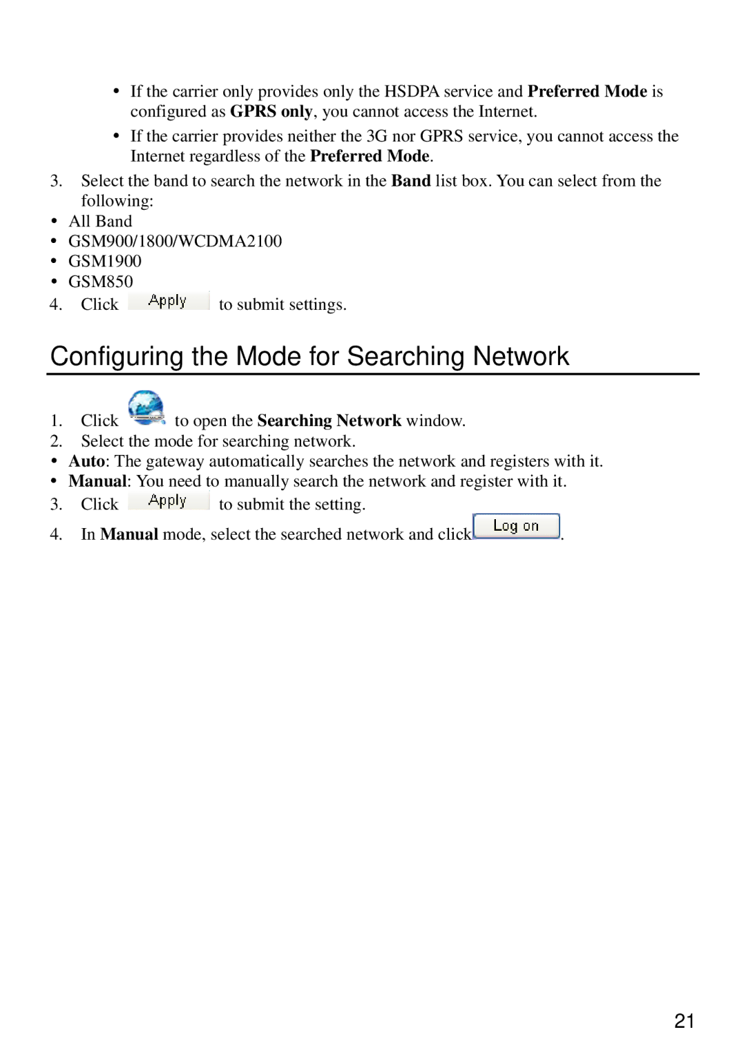 Huawei E960 manual Configuring the Mode for Searching Network 