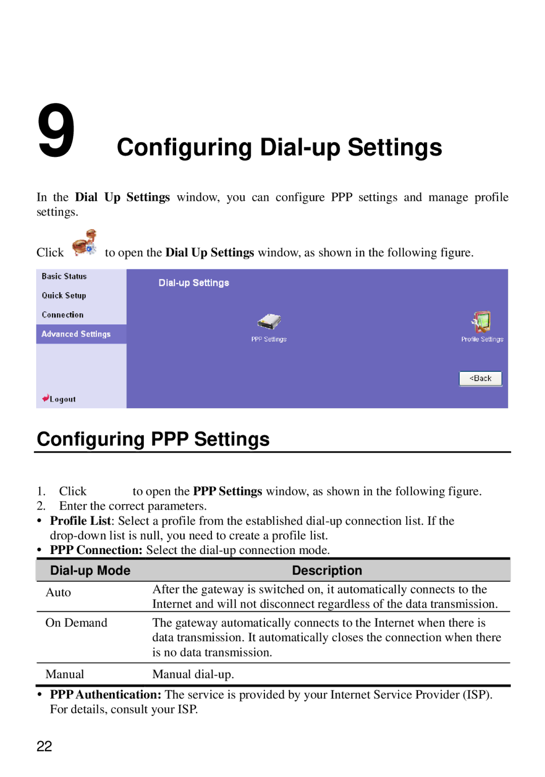 Huawei E960 manual Configuring Dial-up Settings, Configuring PPP Settings 