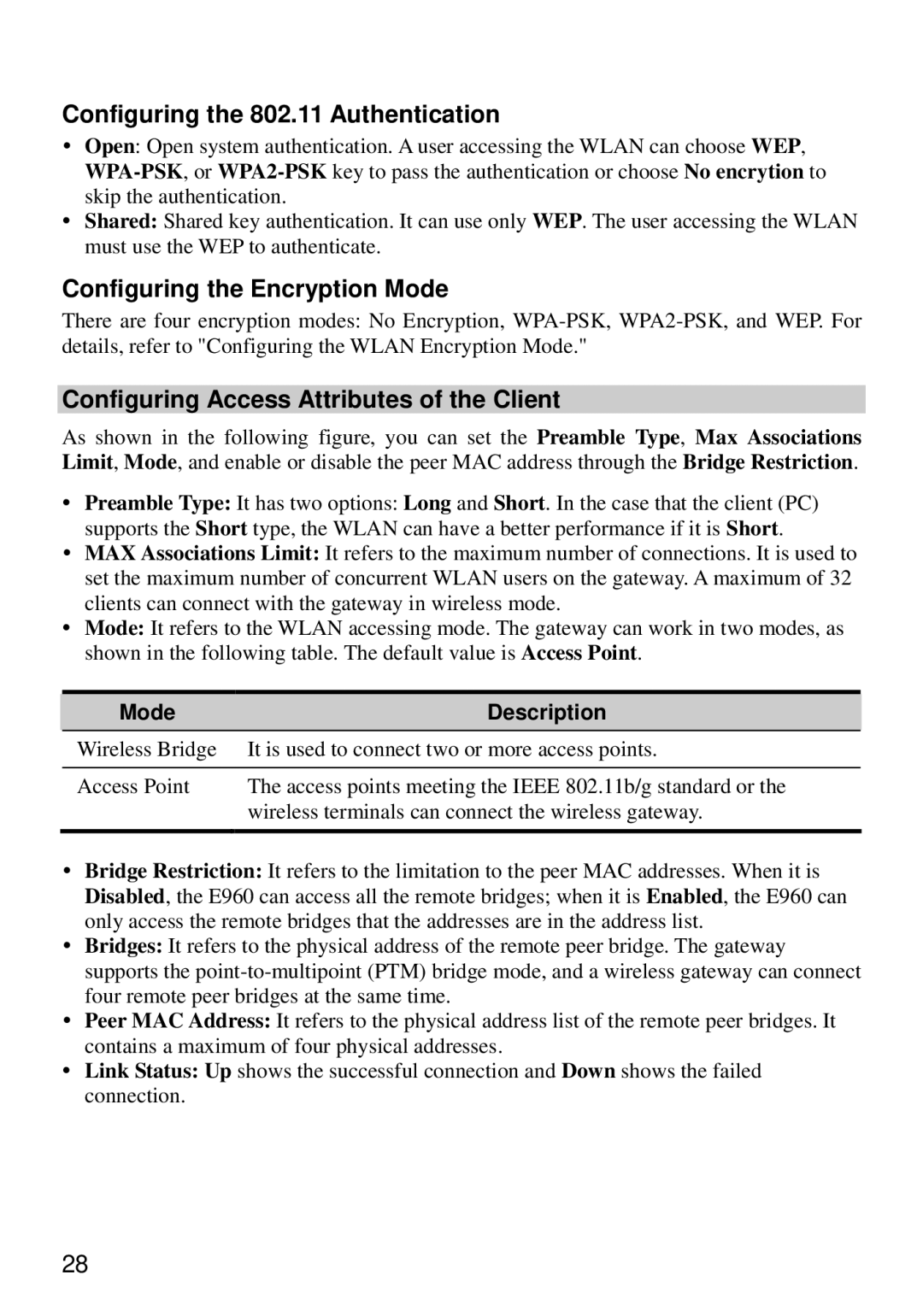 Huawei E960 manual Configuring the 802.11 Authentication, Configuring the Encryption Mode 