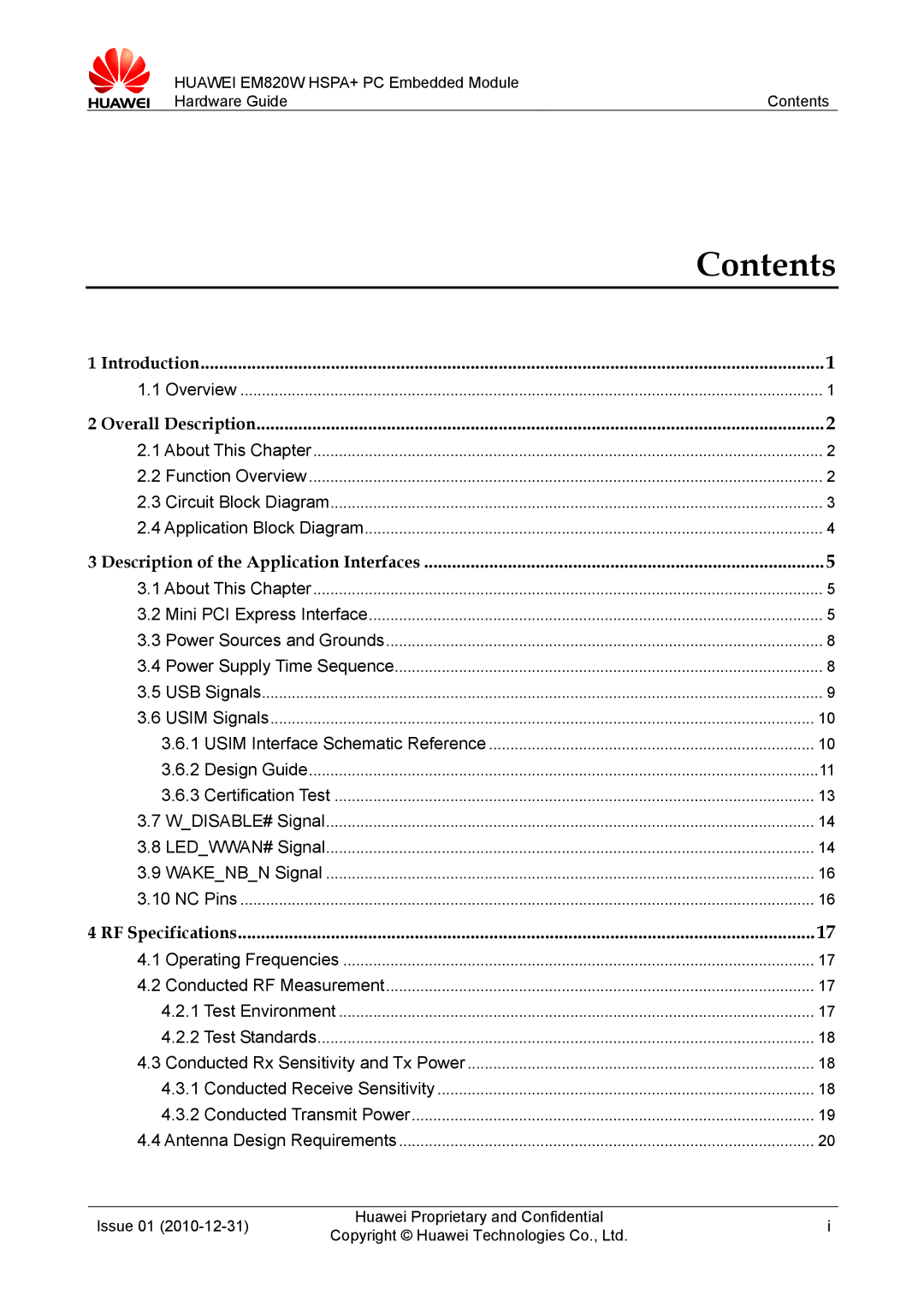 Huawei EM820W manual Contents 