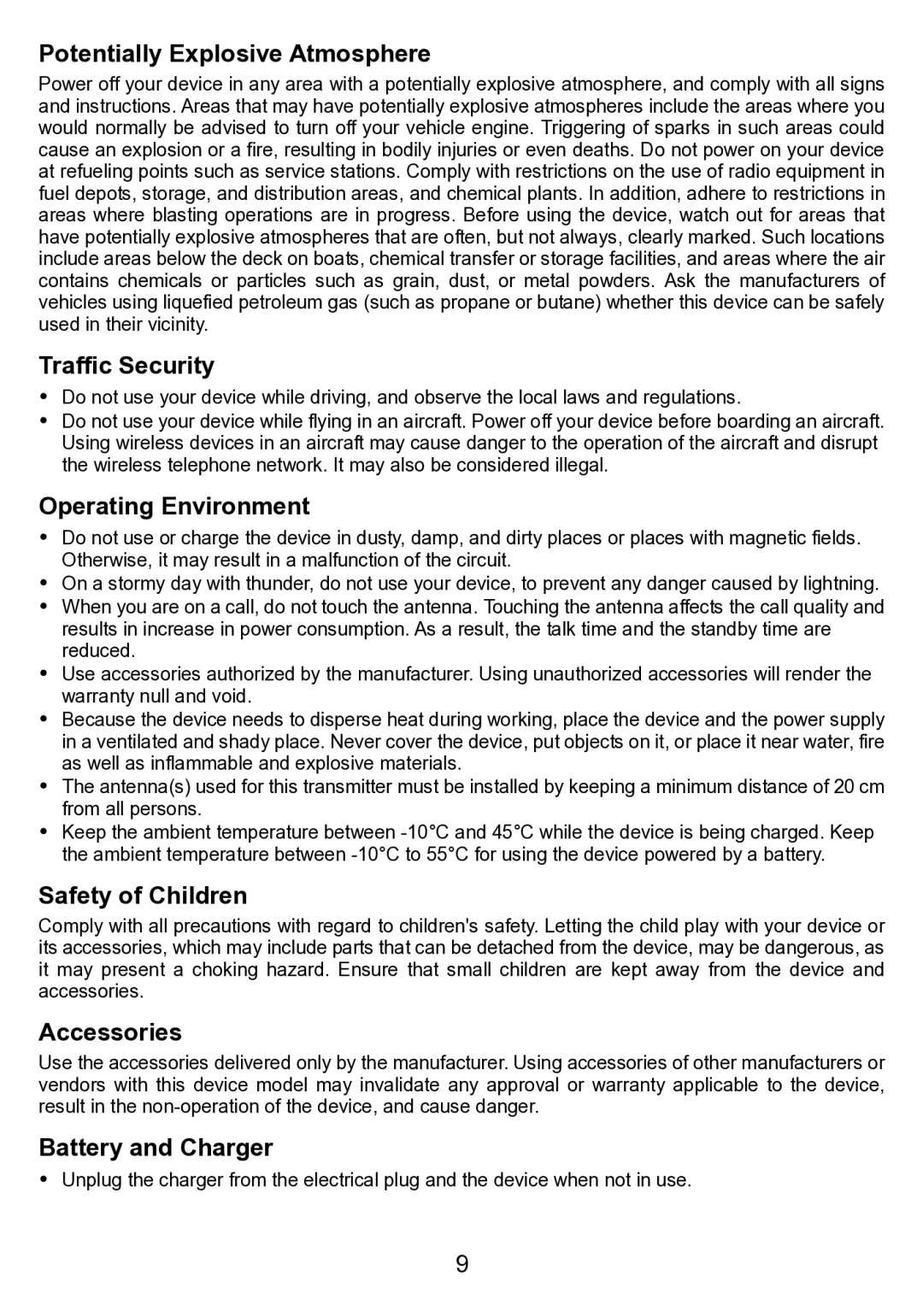 Huawei ETS3023 Potentially Explosive Atmosphere, Traffic Security, Operating Environment, Safety of Children, Accessories 